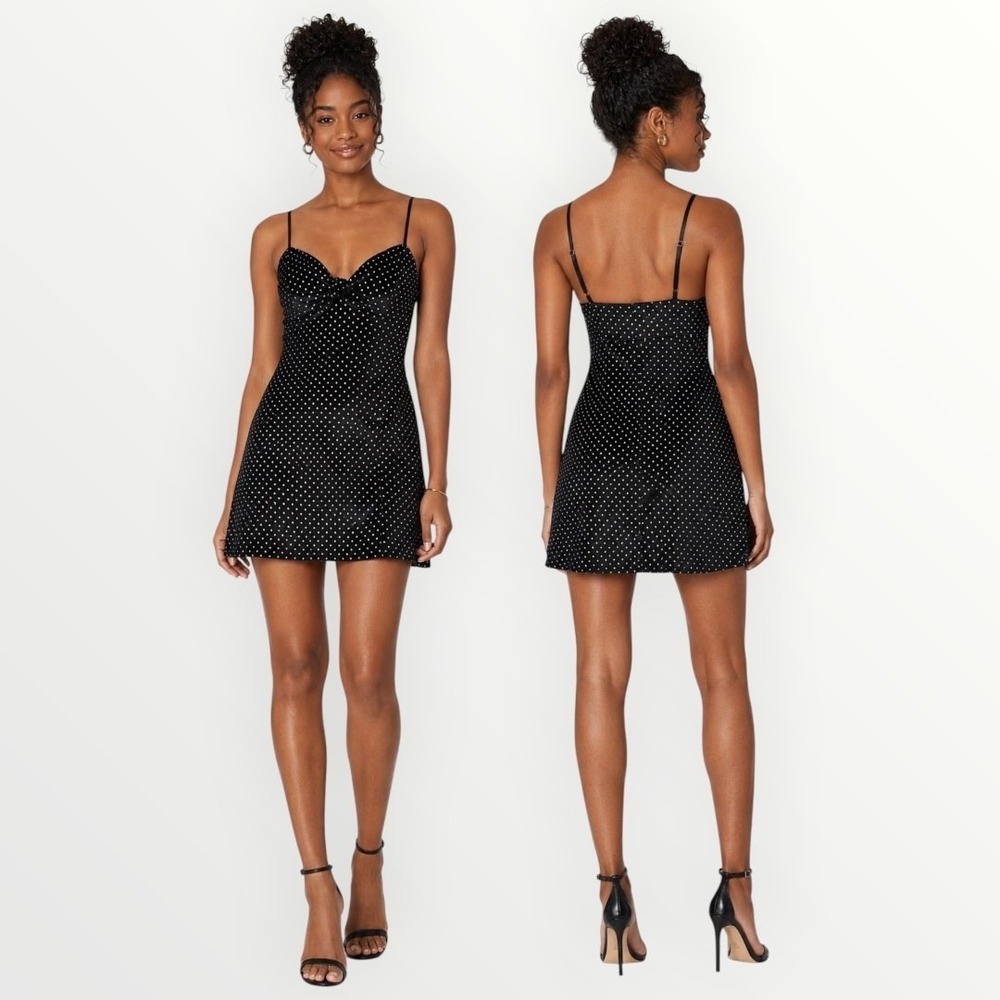 Show Me Your Mumu Constance Velvet Rhinestone Polka Dot Mini Dress Black M‎